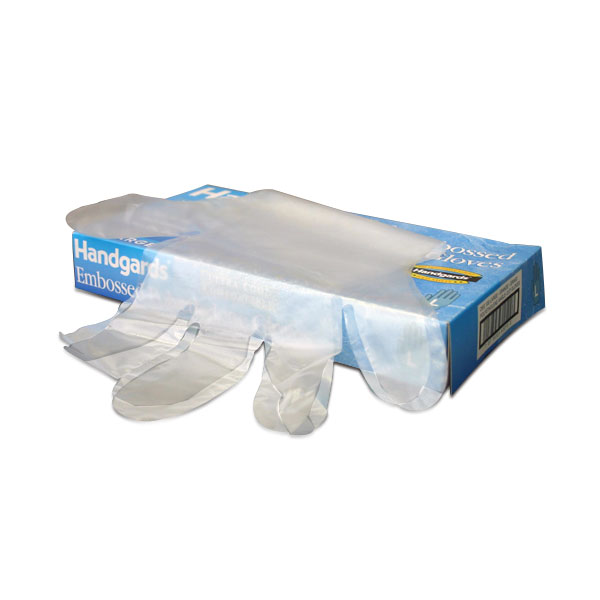 Extra thick disposable hand protection. Keeps hands clean of  ink, dirt and solvents. One size, five finger style fits comfortably over right or left hand. 1.75 mil. extra thick. Dispenses easily from box of 100 gloves (50 pair).