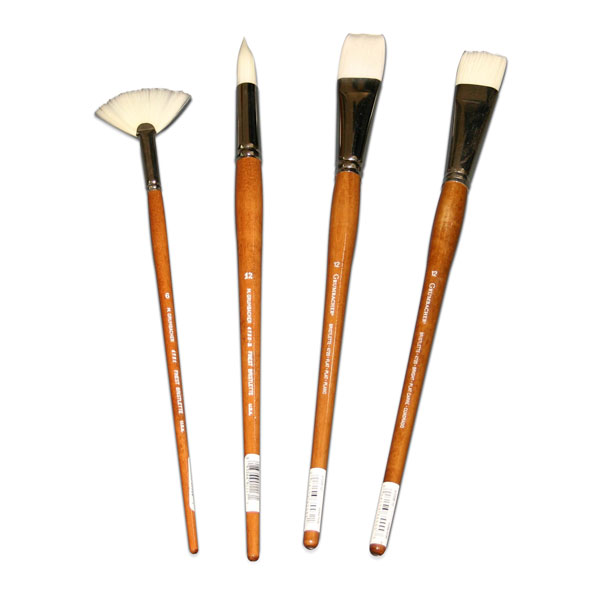 <p>Bristlette holds up well to the inherently caustic qualities of solvents and acrylic paint. Made with white taklon filaments, they are slightly firm, making them ideal for acrylic work. Even with the most vigorous painting methods, these brushes maintain their ability to hold a point and crisp edge. Bristlette brushes resist wear and tear far better than the more fragile sable brushes without sacrificing many of the favored characteristics of sable, such as texture and responsiveness. Bristlette brushes are excellent for massing color, and for detail work.</p>