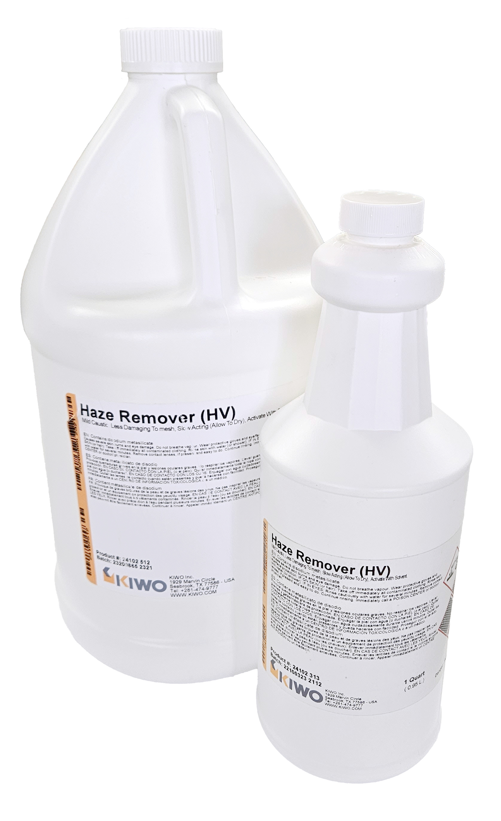 <p><h3>A COATABLE INK STAIN AND STENCIL RESIDUE HAZE                                                     REMOVER; CONTAINS NO VOCs.</h3>KIWO Haze Remover is a                                             thick liquid haze remover effective against most ink stains                                               and stencil residues. KIWO Haze Remover is formulated                                          to react as it dries on the screen, so that it can be                                       applied and left to work for a period of hours, or                               overnight. This dwell time will not harm polyester, nylon,                                or stainless steel fabric, but will damage metalized                          (nickel-coated) polyester. After initial drying, if                   additional reaction time is required, KIWO Haze Remover             can be reactivated by rewetting it with Screen Systems 2500             Ink Wash.</p>                          AKA WALK AWAY HAZE REMOVER.
