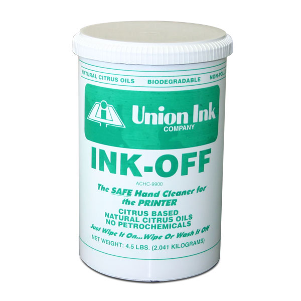 <p>Ink-Off is a waterless hand cleaner that is specially formulated to remove inks of every type from the hands of printers. Ink-Off does not contain any solvents and will not dry the oils out of the hands, leaving hands soft with a fresh citrus scent. To use Ink-Off, simply take a small amount into your hands and rub vigorously, and either rinse with under running water or wipe them with a towel. The pumice contained in Ink-Off goes into the crevices of your hands to clean thoroughly. Available in 4½ lb. cans (6 per case). Cans fit in most wall mount dispensers.</p>