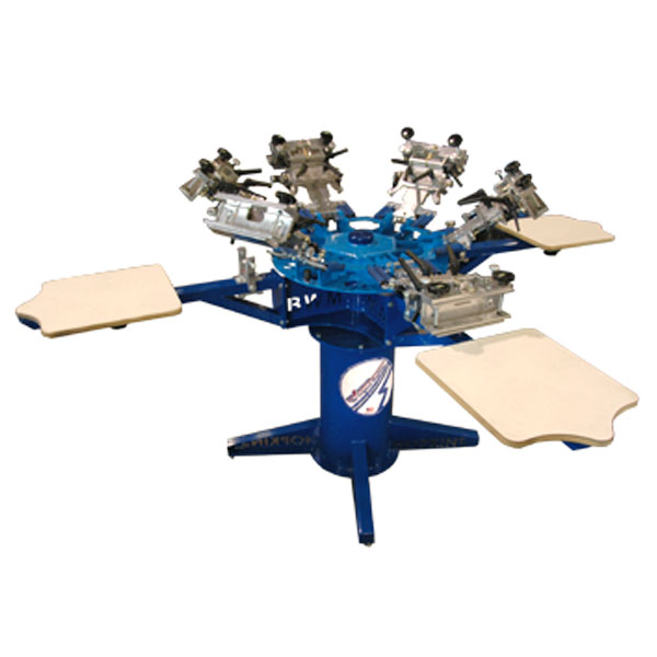 Built with BWM/Hopkins quality and integrity, loaded with standard features at a value price, this BWM/Hopkins press is designed to give years of service. As your screen printing needs grow, you can upgrade the 4 color model to a 6 color press or convert the 6 color model to an 8 color press. The print head wheel and rotary base are precision cut out of steel. This makes it light, strong, and extremely  rigid so registration is not compromised. Both print head wheel and print station wheel rotate on large 2S diameter industrial grade bearings. Print heads are 100% wrenchless! No tools necessary! A two-year parts warranty is standard on  all new BWM/Hopkins presses.