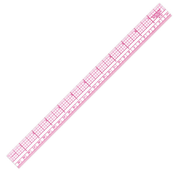 1 x 12" ruler with inch markings to sixteenths on one side and metric markings on the other. <br /><br /> C-Thru rulers are clear plastic with red markings in various  scales and grids. There markings are easy to read for close  registration over black lines beneath. Markings are laminated so they will not rub off.