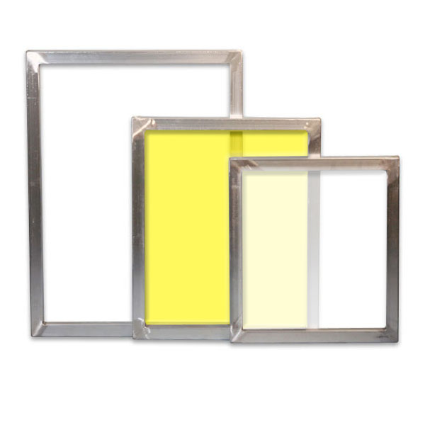 Northwest Graphic Supply offers frame-only and pre-stretched aluminum screen printing frames. Aluminum frames are constructed with 6063T5 alloy, each piece is hand  cut and welded to insure water tight seal and ground smooth  for flatness. Frame profiles shown are either 1" x 1" or 1-5/8" x 1-5/8", and other profiles are also available. Sizes can be made from a range of 3" x 3" up to 14' x 14'. For sizes not shown, call 800-221-4079 for more information. <br><br> All screens are stretched at our facility with Sefar® mesh. <br><br> <em>Click on the frame size in the table below to see pre-meshed screen options in that size.</em>