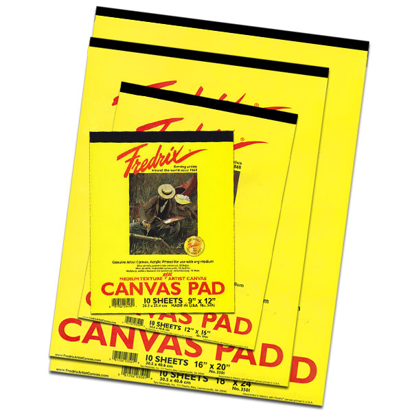 Real artists' canvas, primed and ready for use with any medium. This is not a simulated canvas paper, but a genuine canvas that is economical enough for practice, yet reliable for permanent work. Ideal for mounting or stretching. 10 sheets per pad.