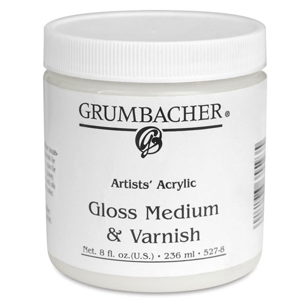 A crystal clear acrylic medium that increase gloss and the adhesive qualities of acrylic paint. Recommended when water color techniques are used. Not recommended as a varnish. In wide mouth plastic jars.