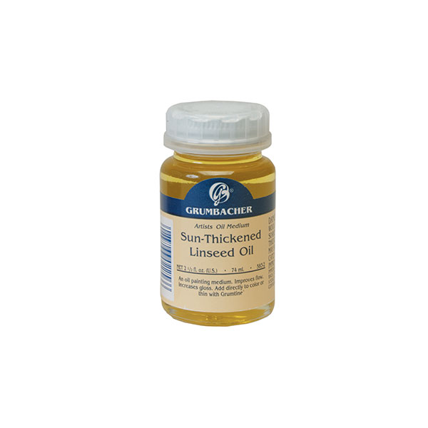 A pure, refined linseed oil that is set in pans and exposed to the sun. This thickens and bleaches the oil. The oil also acquires additional oxygen, allowing faster drying times. Sun thickened linseed oil reacts very much like stand oil. It allows paint to flow, produces bright thin glazes, and resists yellowing.