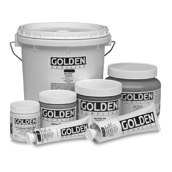 The Heavy Body line of acrylics contains the largest assortment of pigments available to the professional artist, including a range of previously unavailable acrylic paints. All Golden Heavy Body Acrylics contain pure pigments in a 100% acrylic polymer emulsion vehicle. No  fillers, extenders, or opacifiers are used. No toners or dyes are included. No adulterants of any kind are added. Each color in the Heavy Body line has its own specific level of gloss. Colors that tolerate higher pigment loads dry to a more opaque, matte finish. Those more reactive to high loading appear transparent and glossy.