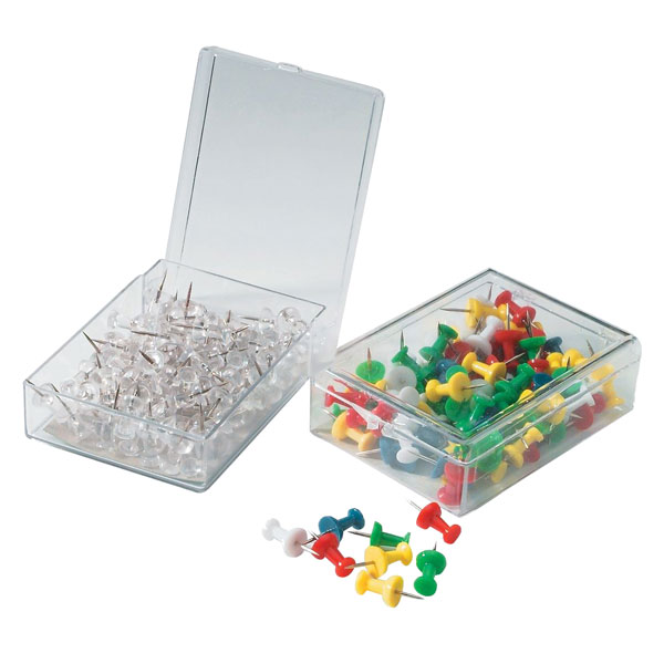 The modern replacement to the thumb tack. In either aluminum or plastic, they're very useful on the drawing table, and with films. In boxes of 100.