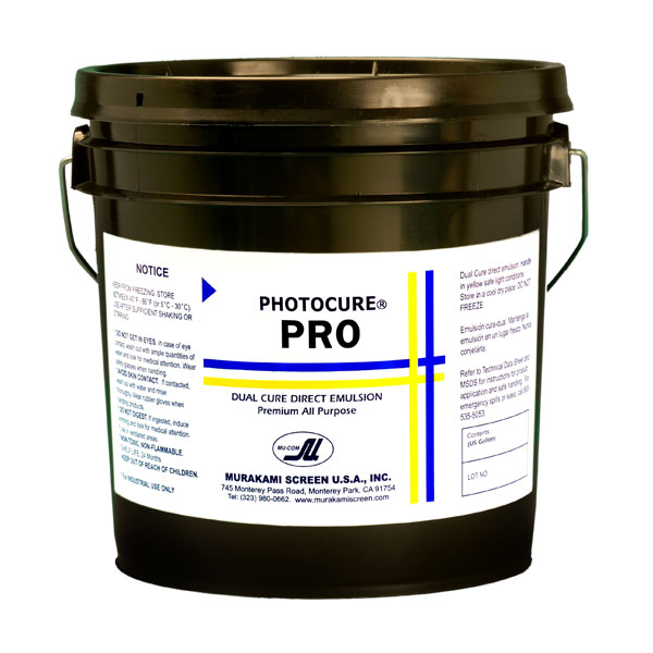 Murakami Pro is an outstanding resolution, dual cure, blue emulsion for use with solvent, UV, and other types of commercial inks. Ideal for use with aggressive solvents.