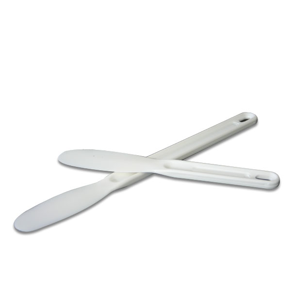 Durable plastic spatulas that can be re-used or thrown away.