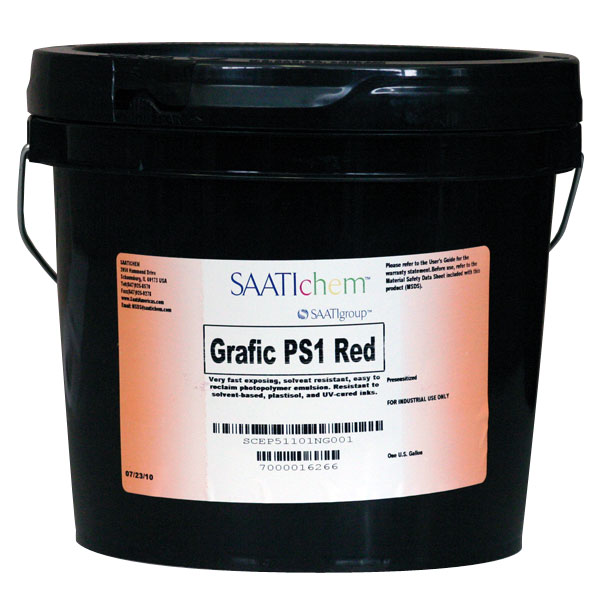 PS1 is a pure Photopolymer Red emulsion that is their most economical Photopolymer. Ultra fast exposure for solvent, plastisol, and UV inks.