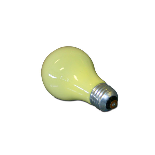 A 60 watt incandescent yellow safe light bulb. Ideal for a small coating/drying room.