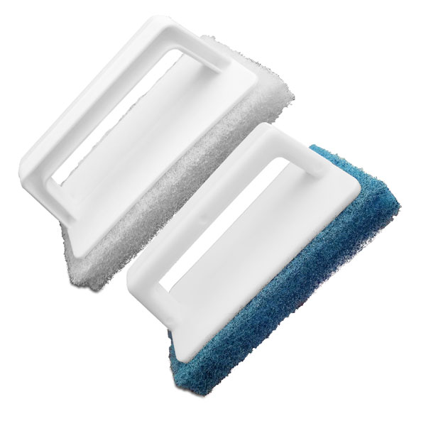 The Scrubber has a non-abrasive scrubbing pad attached to a handle. The ideal tool for the reall tough cleaning problems. Available in two degrees of coarseness: a white fine grain coarseness and a red medium grain coarseness.