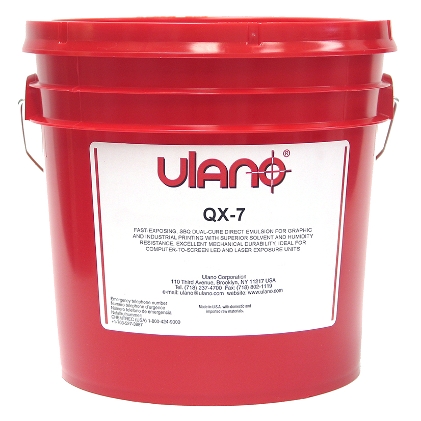 QX-7 is a universal SBQ dual-cure emulsion with excellent resolution for industrial graphics and electronics printing (PCB and conductive traces), compatible with UV, virtually all solvent-based inks and some water-based graphic inks.