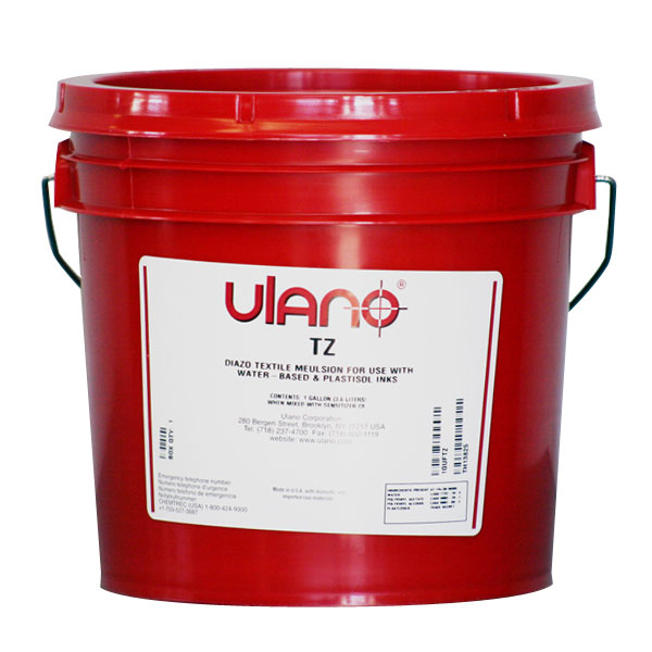 Ulano's special water-resistant emulsion. Made to be used with water-based inks and water dyes and plastisols. Excellent mechanical resistance and resolution. Easy to reclaim, diazo sensitized. Available clear or dyed.