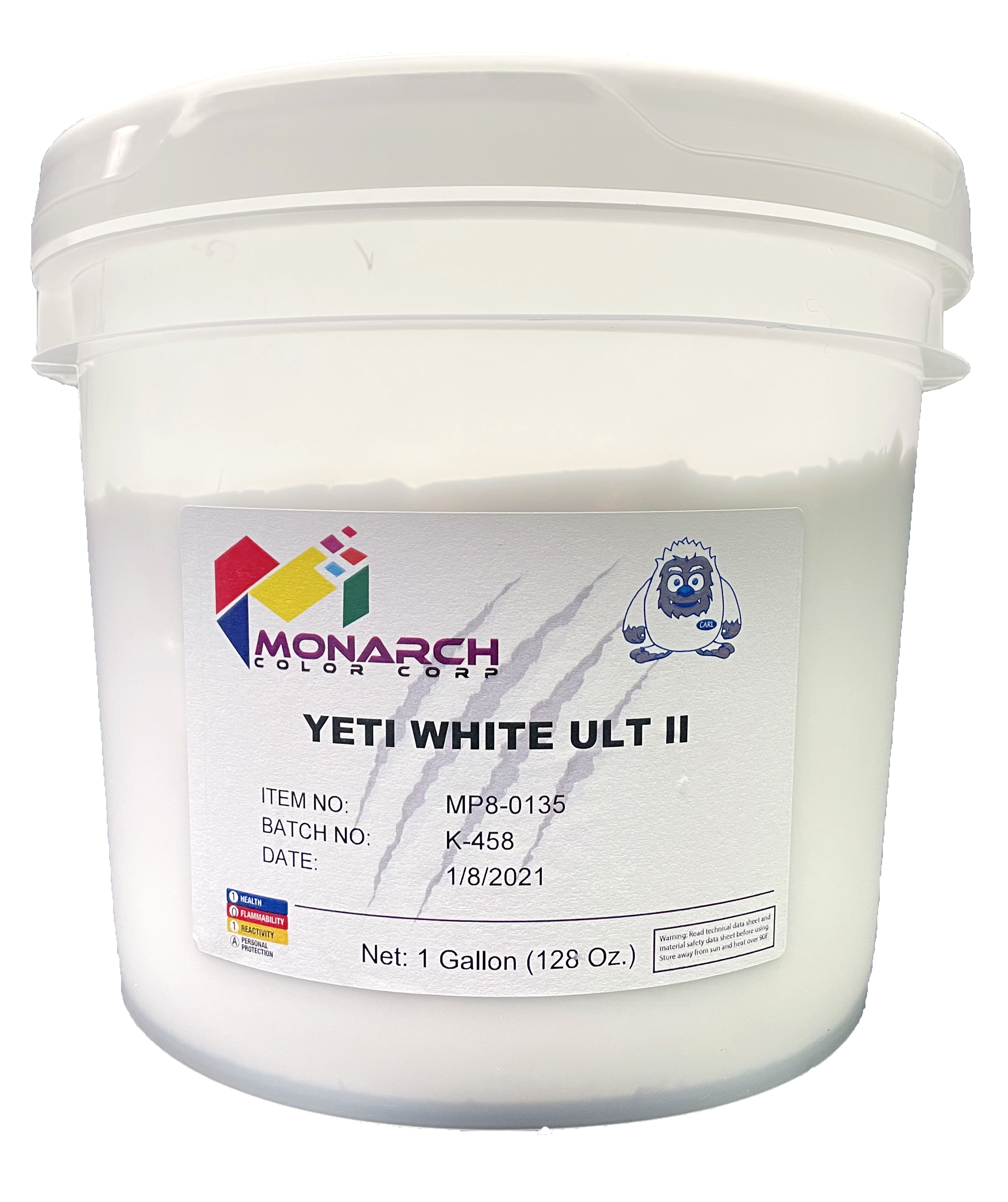 Yeti ULT II White is a great low temperature white with great opacity and soft hand. It is a non-phthalate bright opaque high performance white with great bleed resistance when printing on 100% polyester fabrics. ULT II also makes a great hot peel transfer ink. Especially when combined with our low-temp transfer adhesive that transfers at 260° F.